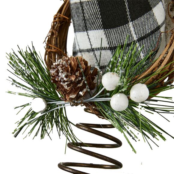 Plaid Deer Head Country Christmas Tree Topper 11.5" Black & White Holiday Decor - Picture 4 of 6